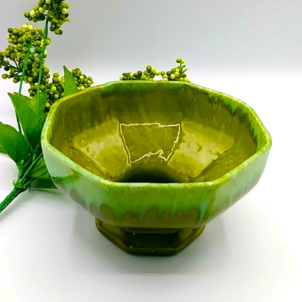 MCM Drip Glaze Green Octagon Bowl